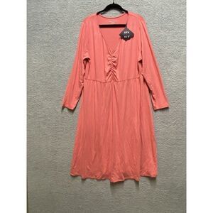 Women's Plus Size 1X Long Sleeve Ruched Bodice Dress Ava & Viv Coral  New
